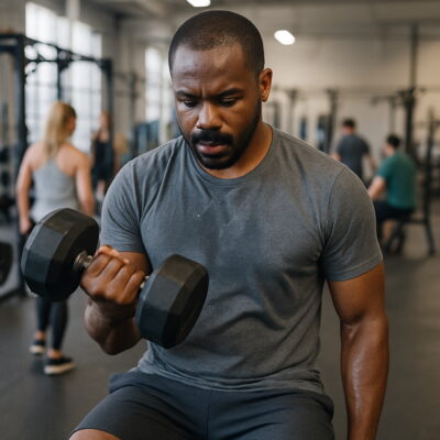 Alerting - African American man in the gym