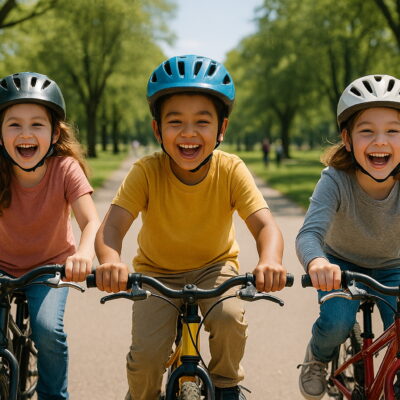 young children riding bikes